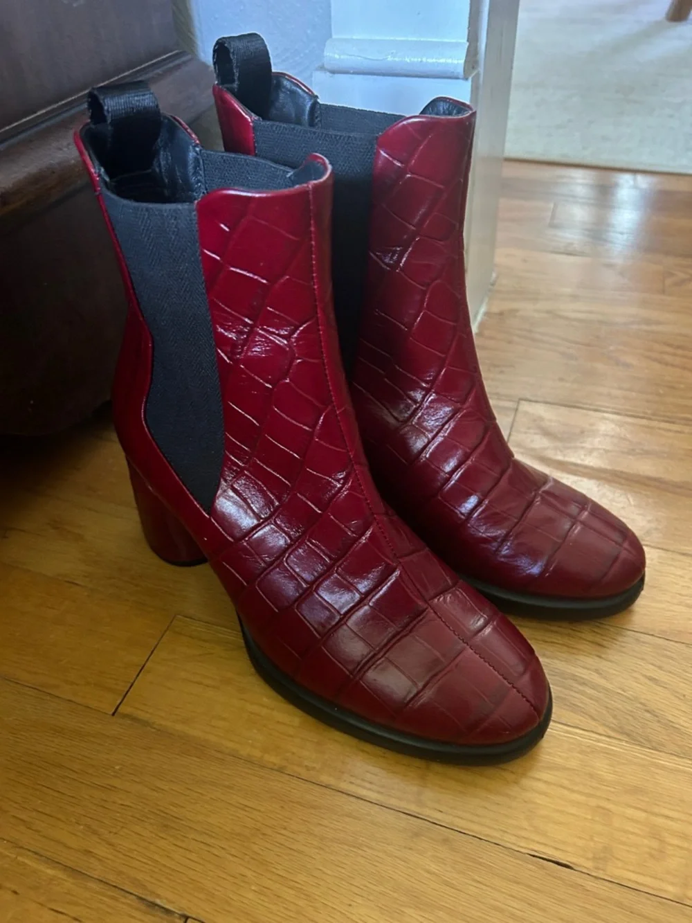 ECCO Women's Red Croc-Embossed Chelsea Ankle Boots